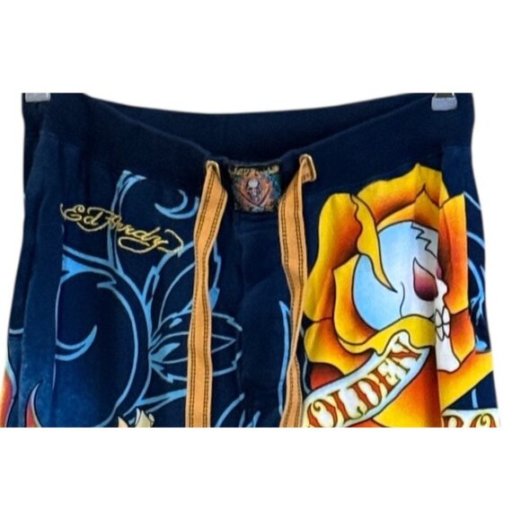 Ed Hardy Golden Rose of Love Track Lounge Pants Navy Embroidered HTF Size M NWOT - Picture 5 of 13
